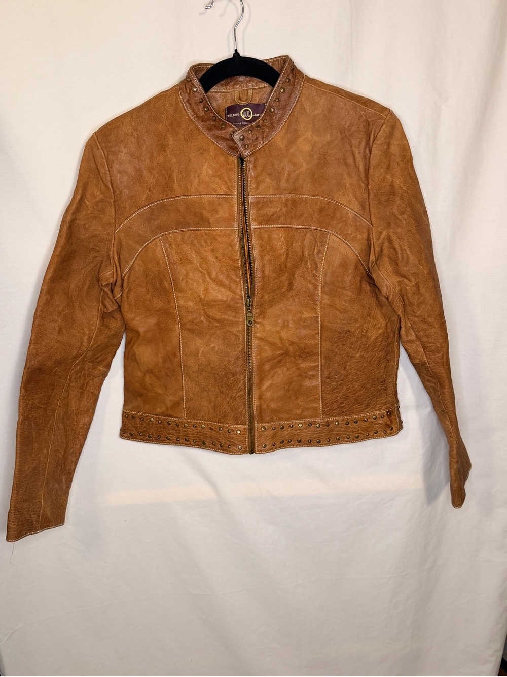 Wilsons Leather Cognac brown Leather Jacket with Brass Studs- VINTAGE